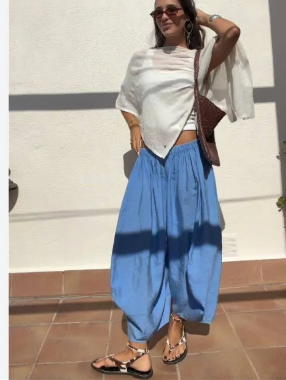 Zara NWT flowy volume pants blue